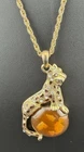 Vintage Leopard Panther Pendant Necklace Costume Jewelry Estate Find