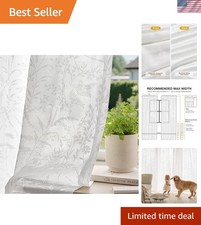 White Semi Sheer Light Filtering Curtains 84 Inches Long 2 Panels, Leaf Patte...