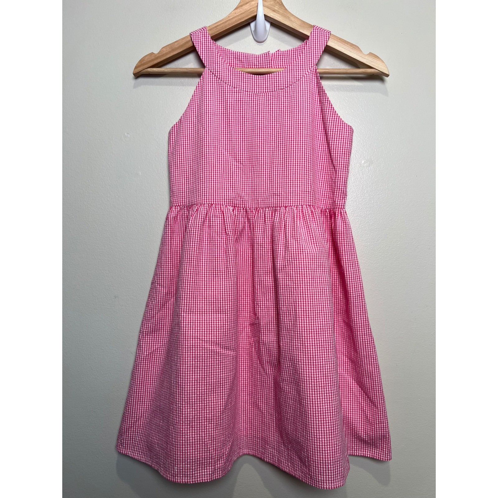 Florence Eiseman Girls Pink Gingham Check Halter Dress Bow Back Size 8 S4795