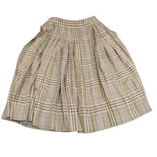 Liz Claiborne Vintage Plaid Pleated Midi Skirt Brown Tan Wool Blend Womens 10