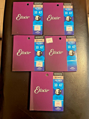 Elixir Strings 11000 Polyweb 80/20 Bronze Acoustic Guitar Strings (Lot of 5)