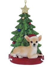Chihuahua With Tree and Lights Ornament