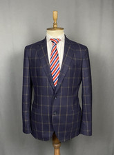MINT Boggi Milanio Men's Blue Wool Checked Blazer Jacket Size 52