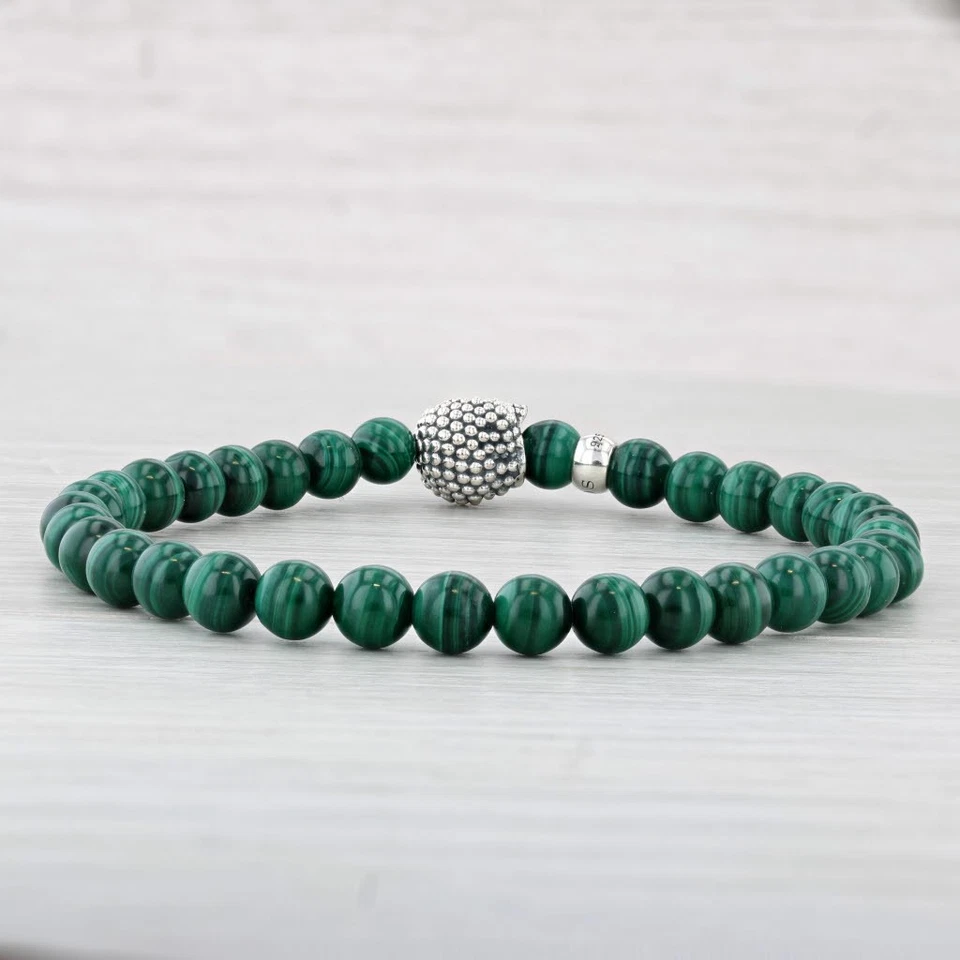 Nuevo Lagos Caviar Malaquita Calavera Cuentas Pulsera Bolsa Plata de Ley 05-81388-W8 Foto 3 de 4