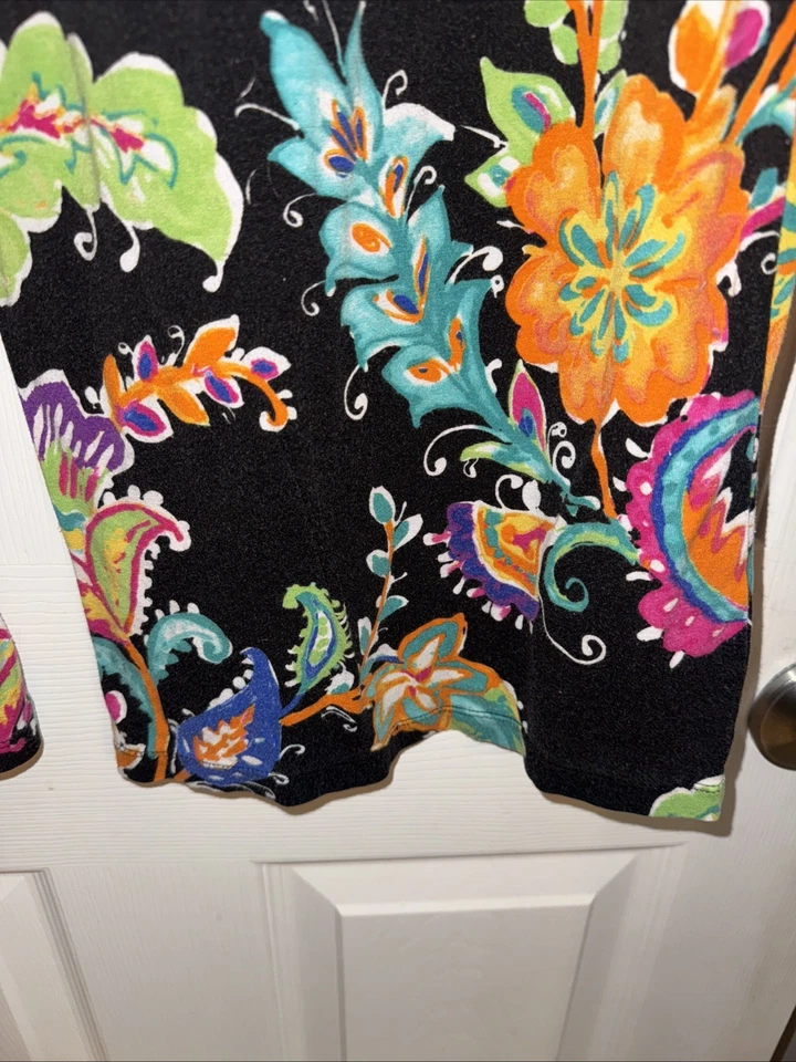 Pantalones de salón Lauren Ralph Lauren negros florales de cachemira pequeños elásticos acogedores Foto 4 de 4