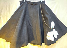 Women's Black Felt Knee Length Poodle Skirt With Chain-Size Large