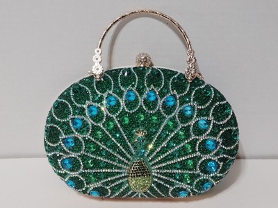 Peacock GREEN Beaded Sequin Evening Clutch Handbag Purse Gold Chain Strap New