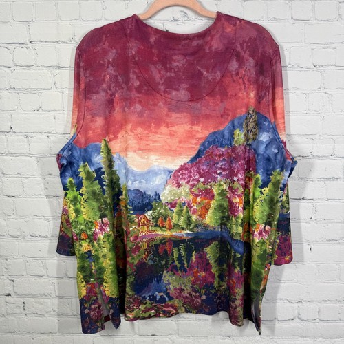 VTG Alfred Dunner Blouse Women Plus 1X Artsy Wacky Beaded Novelty Stretch Top - Picture 2 of 9
