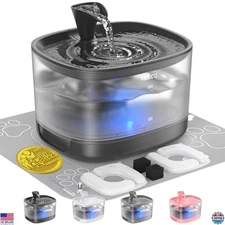 Veken 84oz Cat Water Fountain - 2.5L Automatic Dispenser, Quiet, LED, Black