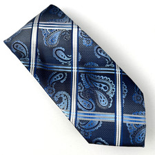 Stacy Adams Men's Tie Blue Paisley Checkered 100 Microfiber 57 x 3.5