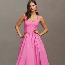 BHLDN Jemma Scoop-Neck Corset Maxi Dress Pink Fit & Flare – Women's S