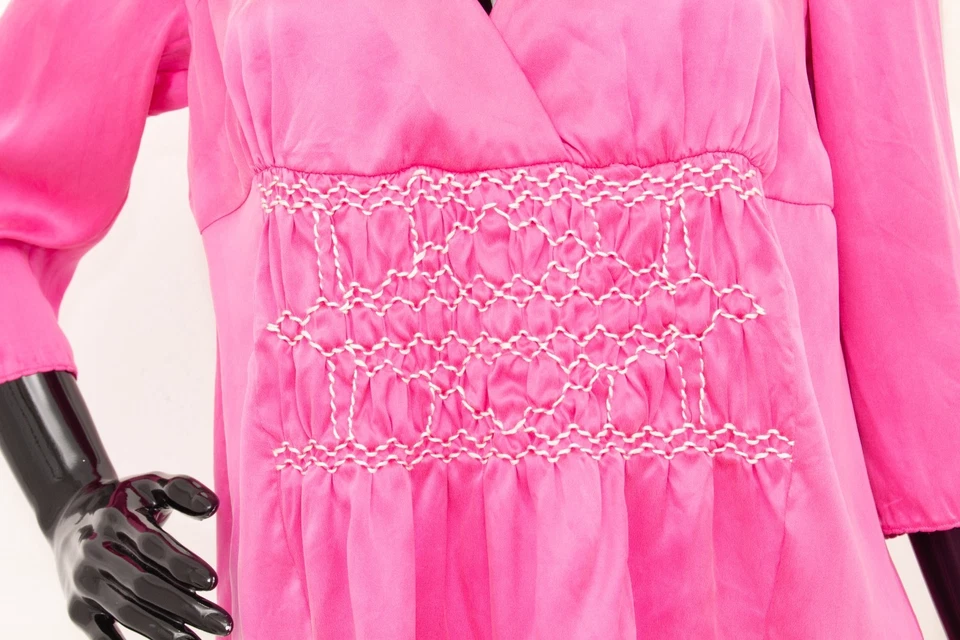 ODD MOLLY Blouse Pink 100% Silk Satin Embroidered Shirt Half Sleeves 2 M - Image 3 of 4