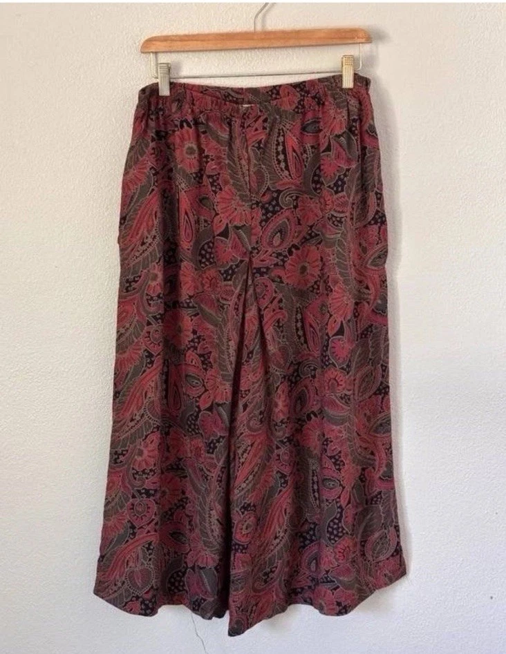 Pantalones Boho Ligeros Pierna Ancha Mujer M Rojo Paisley Mezcla Lana Foto 2 de 4