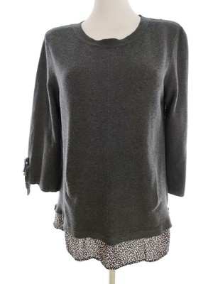   MONSOON Langer Pullover Tunika für Damen Grau M 3/4 Ärmel Baumwolle Runder  