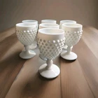 Vintage Set Of 7 Fenton Milk Glass Hobnail Water Goblets 8oz.