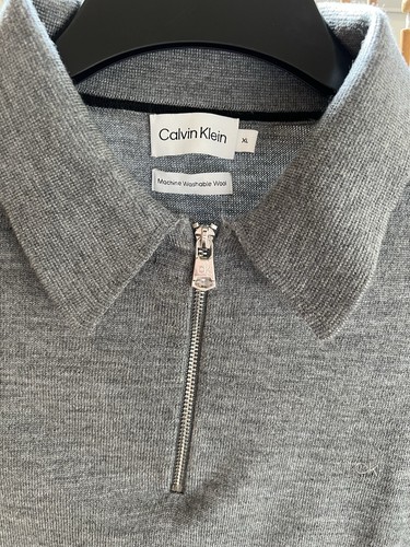 Calvin Klein Mens xl Grey 1/4 Zip Fine Knit Long sleeve Jumper 22” Pit To Pit - Picture 3 of 14