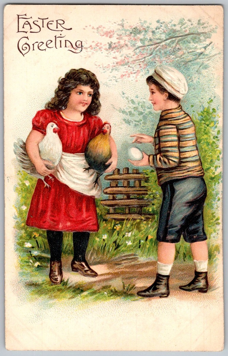 Antique Postcard Easter Children Chickens Eggs DE 1910s | eBay