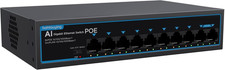 8 Port Gigabit Poe Switch with 2 Gigabit Uplink, 1000Mbps, 802.3Af/At, 120W Buil