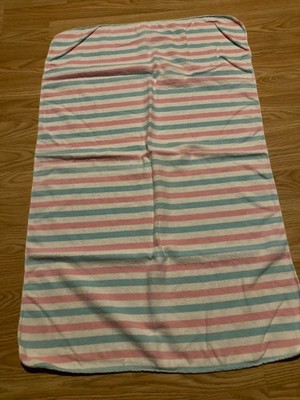 Vintage Baby Receiving Swaddling Blanket  Cotton Flannel Pink & Blue 33x20  EUC