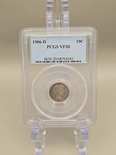 1906-D Barber Dime 10c PCGS VF20