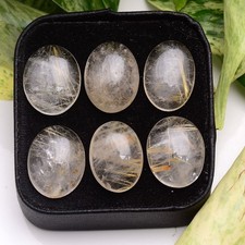 Set Of 6 Pcs Natural Golden Brown Rutile Quartz 19mm-20mm Untreated Gemstones
