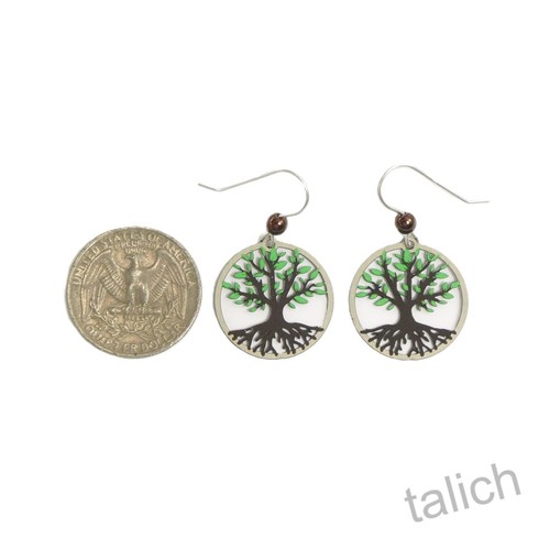 Sienna Sky Earrings Green and Brown Tree of Life in Round Frame Unique Gift - Picture 4 of 4
