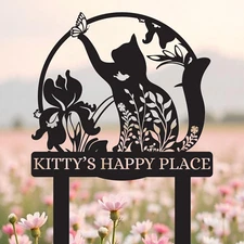 Custom Cat Memorial Stake, Floral Cat Garden Decor, Cat Memorial Gifts