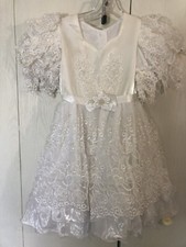 Girls S/S Beaded Sequin Lace White Bridal Communion Short Dress Size 6