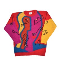 Vintage Mohair Sweater Womens M Art Multicolor Abstract Crewneck Georgiou Wool
