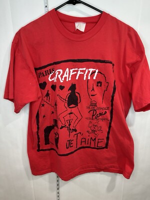 VINTAGE GRAFFITI PARIS ILE DE FRANCE T SHIRT MEDIUM - RED