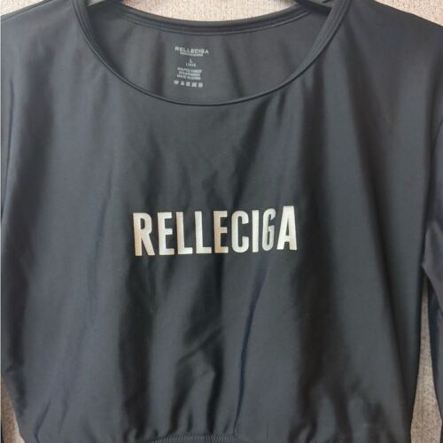 RELLECIGA Women's Size Large Black Swim Shirt Rashguard Long Sleeve Crop Top - Picture 2 of 8