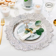 24 Pack Charger Plates, 13" Round Plastic Reef Plate Chargers for Dinner Plates