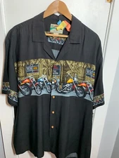 Vintage Paradise Found Unisex Hawaiian H-D Motorcycle Tiki Camp Shirt SZ L EUC