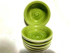 Philippe Richard Green Swirl Set Of 7 Soup Bowls 7"