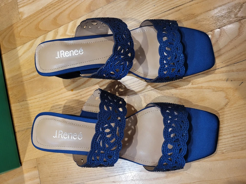 J. Renee Keetana Womens Pump Heeled Sandals Navy Satin/Stones Size 10 M - Image 2 of 4