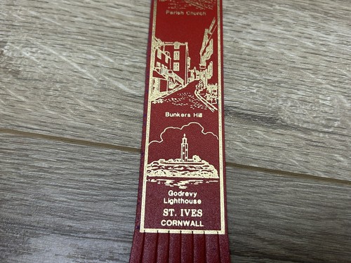 Vintage Bunkers Hill Parish Church St Ives Cornwall Red Leather Bookmark - Picture 3 of 6