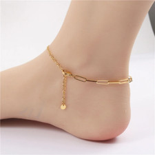 18K Gold-Filled Rectangle link chain Anklet Gold Paper Clip chain Anklet
