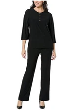 Anthony 2-piece Button Henley Top & Pull-On Pant Set Black