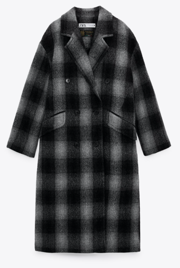 ZARA Women New PLAID CHECK DOUBLE BREASTED MANTECO WOOL COAT Gray XS S ...