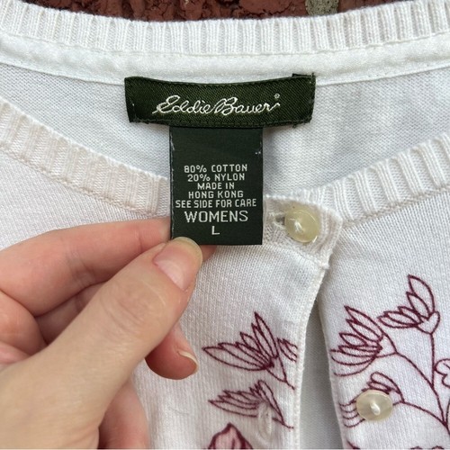 Eddie Bauer White and Pink Floral Rose Button Down Cardigan - Picture 4 of 4