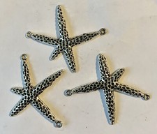 3 VERY NICE SILVER METAL STARFISH PENDANTS CHARMS 2 x 1 3/4 88