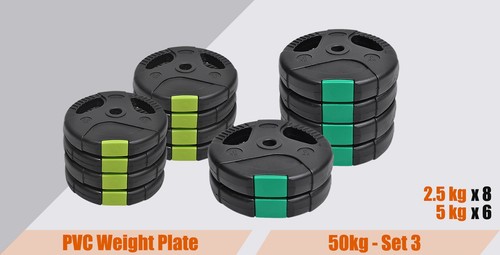 50kg Weight Plate Set - Dual Grip Ez Handle PVC Coated Home Gym Barbell Plates - Picture 7 of 13