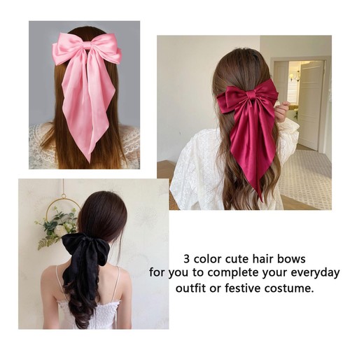 3Pack Large Hair Bows Oversized Long Tail Ribbon Ponytail Holder for Women Girls - Picture 4 of 6