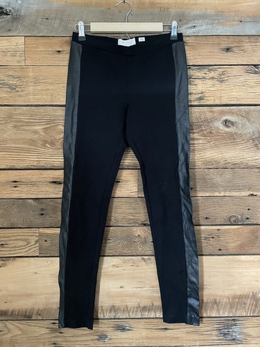 Ture By Vince Camuto Black Stretch Leggings Pants Faux Leather Strip On Sides XS