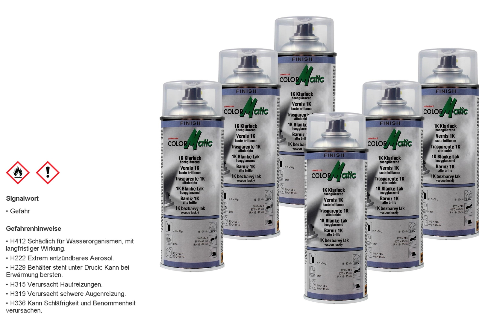 6x ColorMatic 1K Klarlack transparent Professional Finish Hochglanz Spraydose 40
