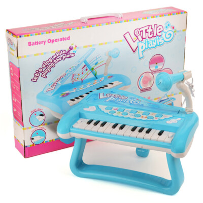 22 Keys Blue Kids Toddler Toy Piano Keyboard Musical Instruments With Microphone