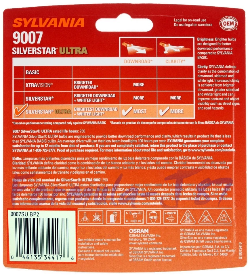 Sylvania SilverStar Ultra 9007 HB5 65/55W Dos Bombillas Cabezal Luz Plug Play Actualización Foto 3 de 4