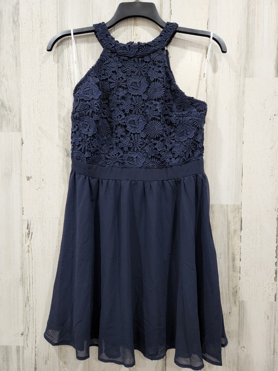 lover's game navy blue lace skater dress Yours London Women's Plus Size Navy Blue 3D Floral Skater Dress Size 10