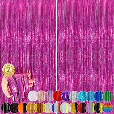 Rose Pink Party Streamers 2 Pack Glitter Foil Fringe Curtain 3.3 x 8.3ft Pink...