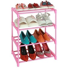Small Kids Shoe Rack, 4 Tier Pink Shoe Organizer Shoe Shelf for Full Pink